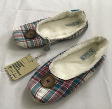 BNWT FAT FACE TARTAN CHECK FAUX FUR LINED MOCCASIN SLIPPERS  UK 5 (38)  #1292