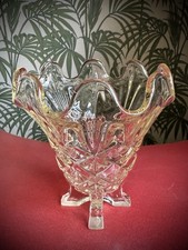 Vintage Art Deco 3 Footed Glass Vase Scalloped Edge Cottage Farmhouse Decor