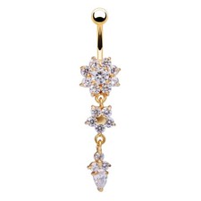 Belly Bars Gold Button Piercing Bar Dangle Navel Body Jewellery Gem Ring Gift