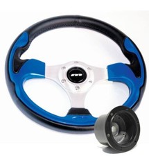 320mm Black & Blue Moulded Steering Wheel + Boss fits Vauxhall Vectra A 2.0i GT
