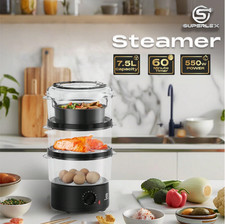 SUPERLEX 3-Tier Food Steamer Veg Meat 7.5L with Rice Bowl Electric Multi-cooker