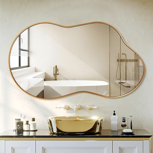 Gold asymmetrical wall mirror - wall,