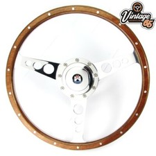 Classic Car 13" Riveted Light Wood Rim Steering Wheel With Boss Kit Chrome Horn