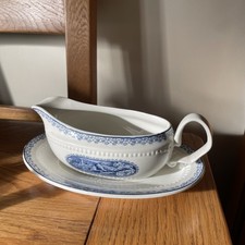 Vintage Royal Cauldon Bristol Ironstone Scenario Pattern Gravy Boat With Saucer