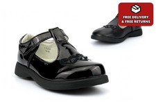 Girls School Shoes T-Bar Flats Loafers Dolly Touch Fastening Shiny Patent Matt