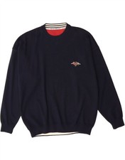 BLUE DRAKE Mens Crew Neck Jumper Sweater Large Navy Blue Merino Wool WX09