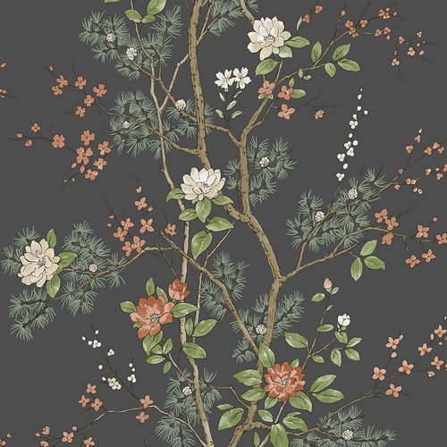 Charcoal floral wallpaper - charcoal,