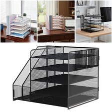 Office Desk Organizer with Upright File Holder 5-Tier Mesh Letter Paper Tray