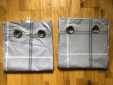NEXT Grey Versatile Check Eyelet BLACKOUT Lined Curtains 168x183 CM ( 66X72")