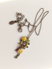 Silver Tone Yellow Flower Rhinestone Pilgrim Chain Pendant Necklace