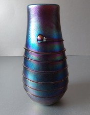 Siddy Langley Iridescent Studio Glass Trailed Vase 1993