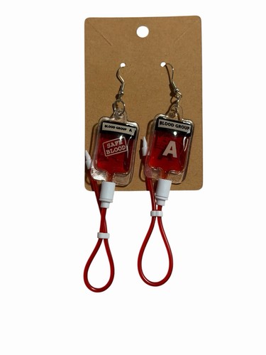 Blood bag drip earrings red - iv,