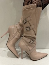 Stunning Faith Y2K Vintage Dusky Pink Leather Knee Boots UK5 Excellent Unworn!