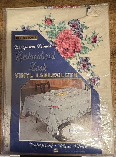 Vtg vinyl lace tablecloth - vinyl,