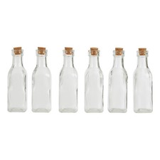 6x Tromso 170ml Square Glass Bottle Milk Juice Liquid Tall Jar Cork Lid Stopper
