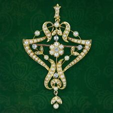 Antique Victorian Pearl Diamond Pendant Brooch 15ct Gold