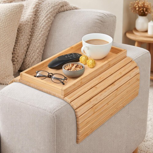 Sythrix bamboo sofa arm tray - bamboo,