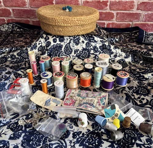 Vintage sewing basket filled - sewing,