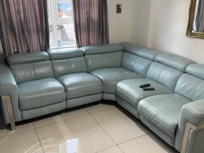 Used Light Blue Leather Corner Sofa