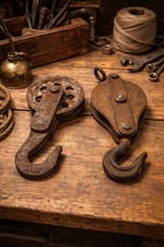 Pair Vintage Cast Iron Pulley