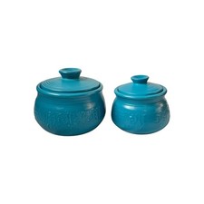 2 Vintage Crown Devon Pottery Storage Pot with Lid Turquoise Blue