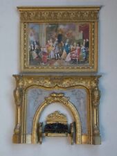 Dolls house Ornate Style Fire Place Coal Fire & Picture Frame Set 1 / 12th Scale