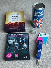 Collection of London 2012 Olympic Games souvenirs, Tin, DVD's, Lanyard and Badge