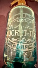**Blue uranium glass syphon soda bottle, French beer wine spirit merchant!  **