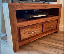 Solid sheesham wood tv corner unit. 2 drawers