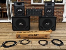 Peavey XR 600C 6-Input Amp, 2 x Bass Reflex, 2 ES-10 Speakers, stands & cables