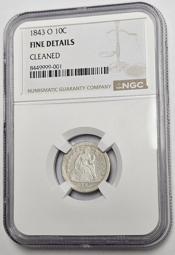 1843 new orleans mint seated - o,