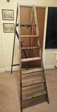 VINTAGE TWYFORD TALL 6 TREAD STEP LADDERS IN STURDY CONDITION - PROP/RESTORATION
