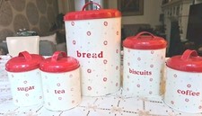 Set Retro Laura Ashley Biscuit Coffee Tea Sugar Bread Tin Canister Shabby Chic