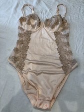 M&S bodysuit shapewear non padded peach lace embroidered wired size 34C