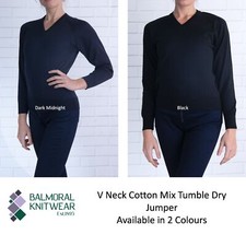 Balmoral Ladies Cotton Mix Jumper Top Knitted  Knit V Neck Plain Casual Pullover