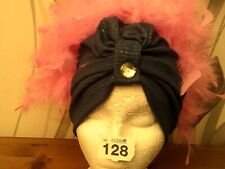 Drag Queen Green Turban  with Pink feathers ONE SIZE