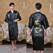 Men Chinese Dragon Robe Silk