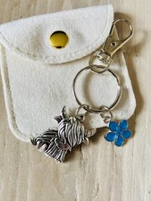 Highland cow keyring gift with a velvet gift bag / pouch
