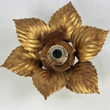 Vintage French Deep Aged Gold Colour Metal Leaves Toleware Ceiling Light