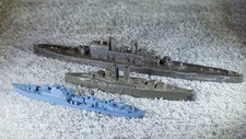 Metal waterline ship models x3 including HMS Decoy & HMS Valiant, unknown makers