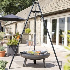 Fire Pit Grill BBQ Hanging Stand Tripod Adjustable Height Modern Steel