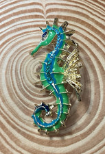 Seahorse Brooch Pin Costume Jewellery Faux Gemstones Stunning & Colourful