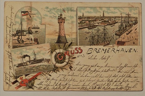 Postcard bremerhaven 1899 port - postcard,