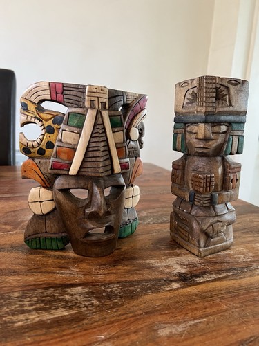 Vintage aztec wooden mask - aztec,