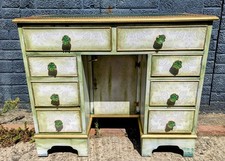 Bespoke Office Writing Desk White Gold Green Faux Leather Top Executive Upcycled