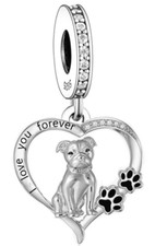 New Sterling Silver Staffordshire Bull Terrier 'I Love You Forever' Dangle Charm