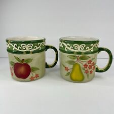 WMG Pottery Vintage Set of 2 Ceramic Coffee Mugs Fruit Apple Pear Green