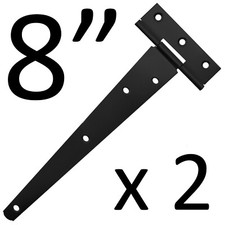 2 x BLACK TEE HINGES 8"/20cm CLASSIC STABLE T HINGE Door Outdoor Gate Shed Metal