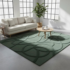 Hand Tufted Wool Rug | Abstract Green Line Design, Custom Size rug living room c