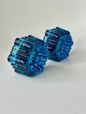Set of 2 Vintage Blue Glass Hexagonal Victorian Piano Insulator Feet